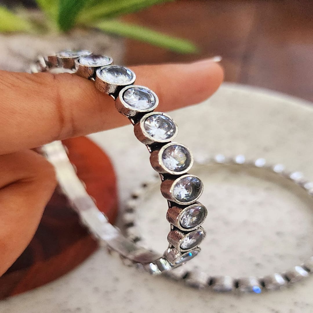 German Silver Bangles with White Stones