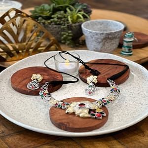 Necklace Set German Silver Green Monalisa stone