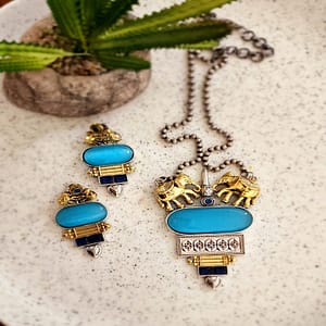 Necklace Set with Earrings in Brass and German Silver Boho