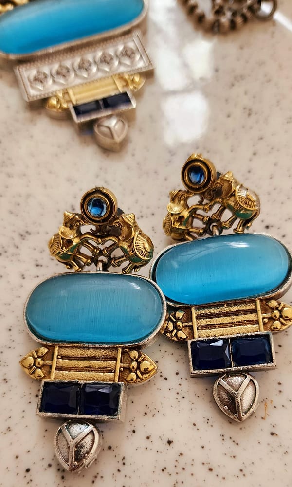 Necklace Set with Earrings in Brass and German Silver Boho
