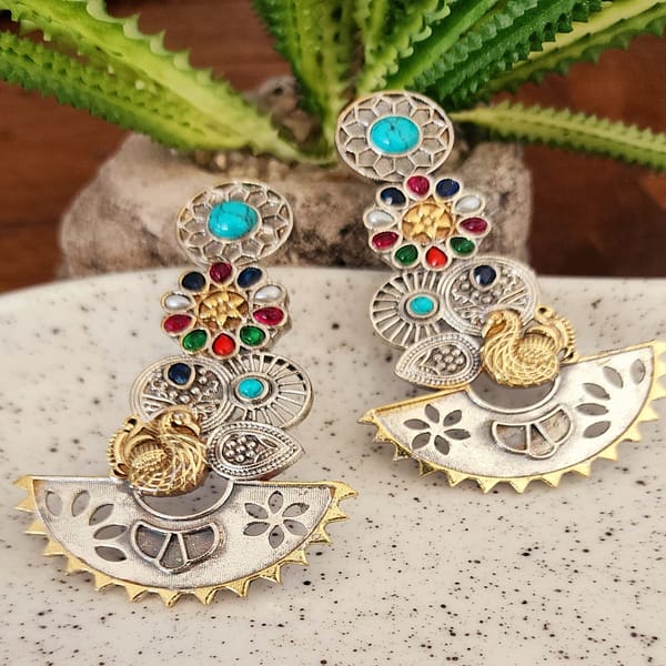 Bohe Sydney Earrings Silver Colourful Indian traditional