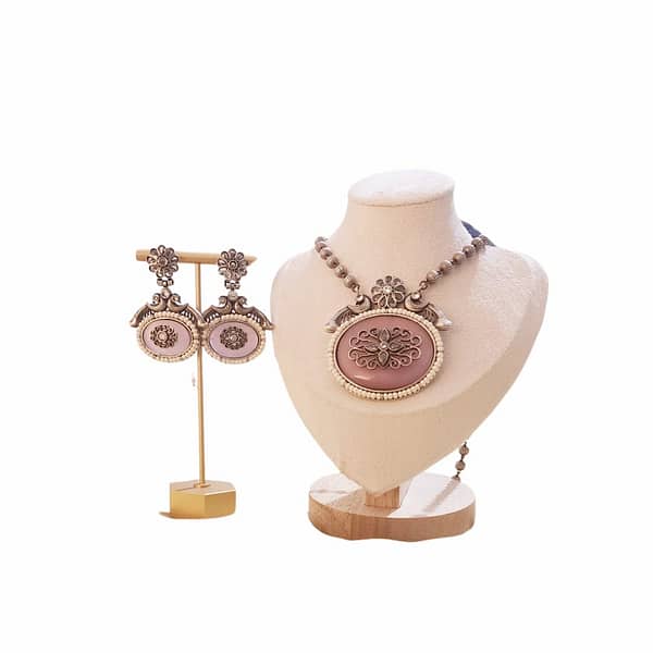 Necklace Set German Silver Green Monalisa stone