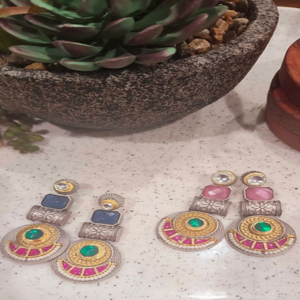 German Silver Earrings in multicolour stones