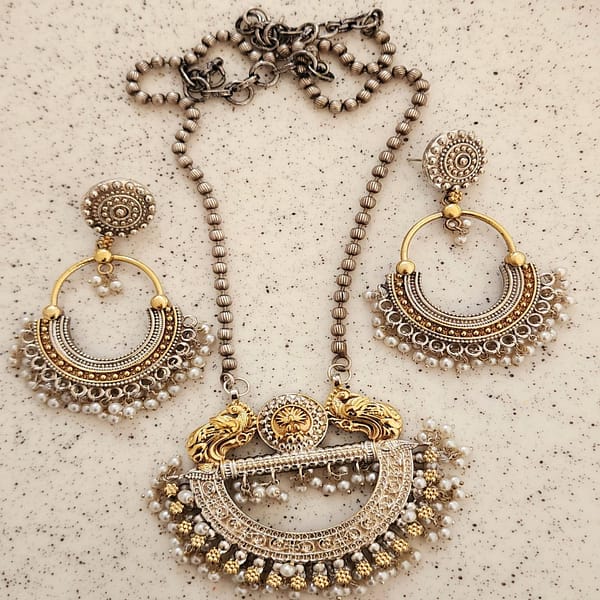 Necklace Set with Earrings in Brass and German Silver Boho