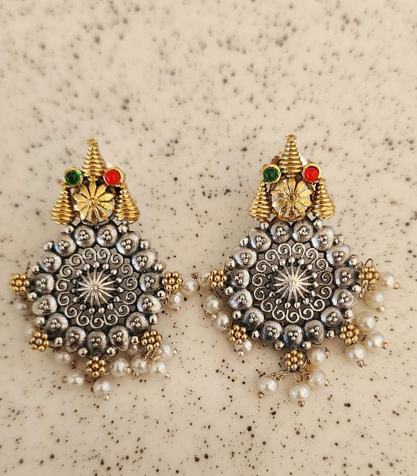 Necklace Set with Earrings in Brass and German Silver Boho