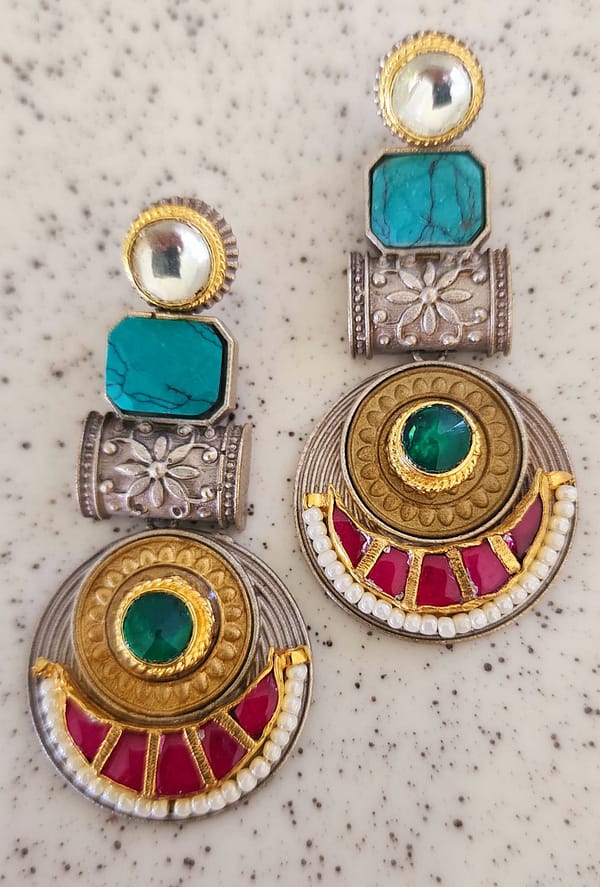 Bohe Sydney Earrings Silver Colourful Indian traditional