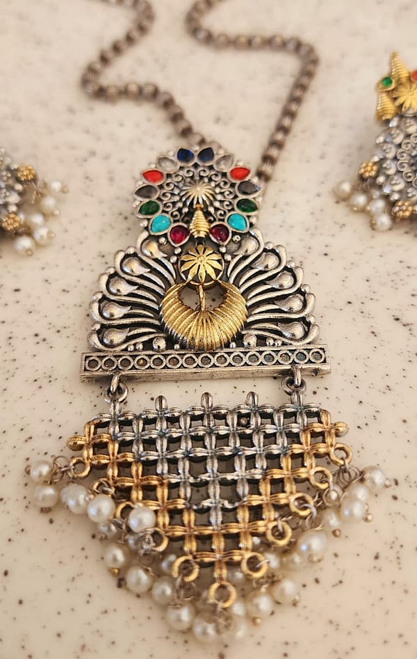 Necklace Set with Earrings in Brass and German Silver Boho
